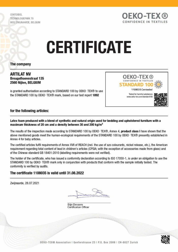 certificate_artilatnv_1108035_20210728_e-page-001_2acd093e-edd2-4562-ad06-924ed096513b.jpg HAFDÍS 20 - Tvíbreitt Heilsurúm (160 - 200cm) - Image 5
